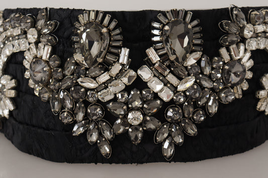 Black Silk Brass Crystal Embellished Waist Belt-Dolce & Gabbana-LabelTerrace.com
