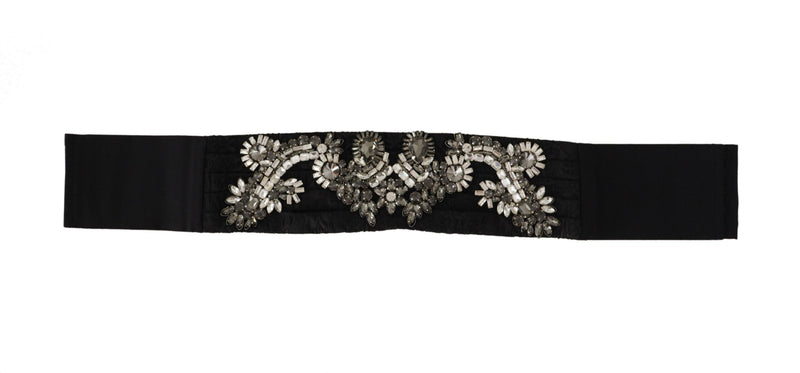Black Silk Brass Crystal Embellished Waist Belt-Dolce & Gabbana-LabelTerrace.com
