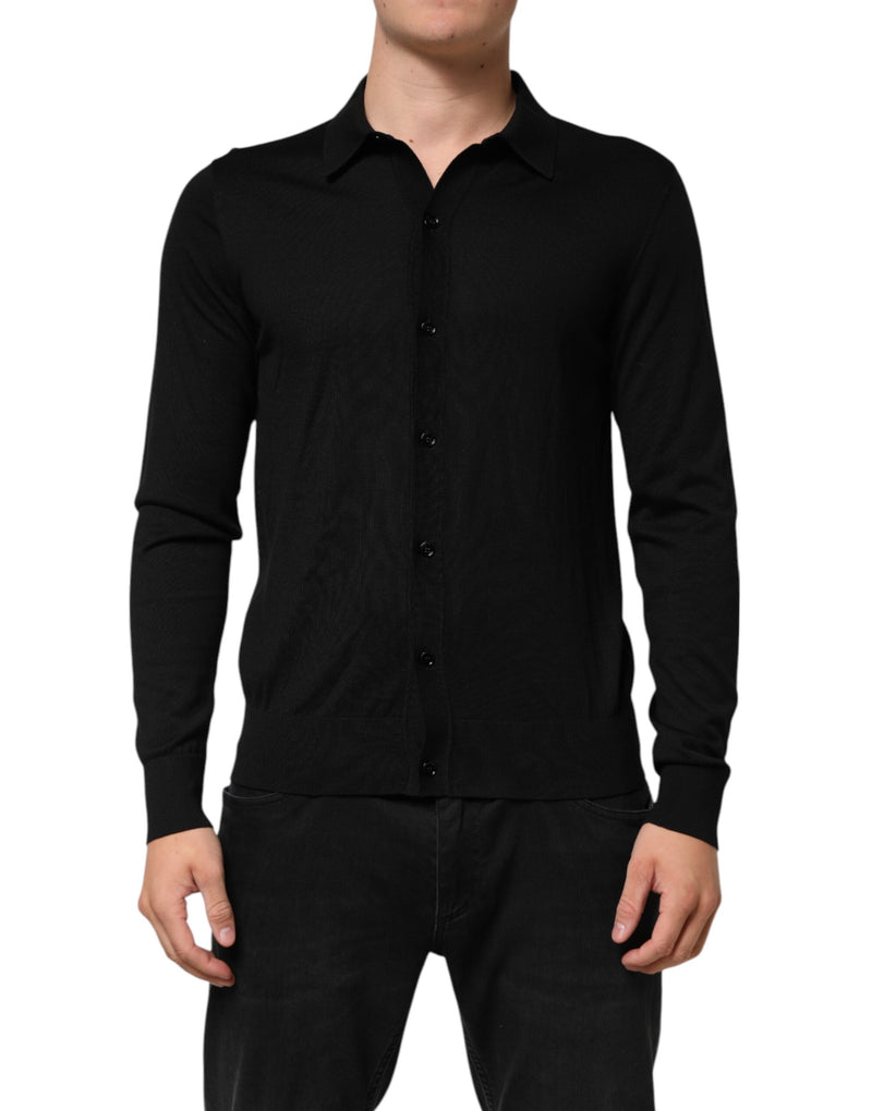 Black Silk Button Up Lightweight Sweater-Dolce & Gabbana-LabelTerrace.com