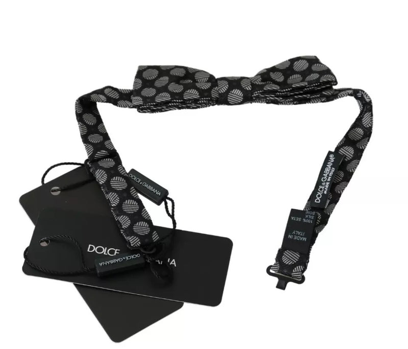 Black Silk Circles Men Necktie Bow Tie-Dolce & Gabbana-LabelTerrace.com