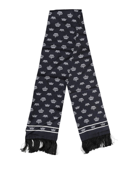 Black Silk Crown Fringes Men Foulard Scarf-Dolce & Gabbana-LabelTerrace.com