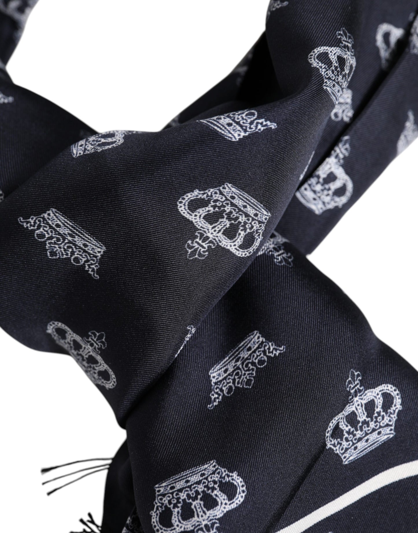 Black Silk Crown Fringes Men Foulard Scarf-Dolce & Gabbana-LabelTerrace.com