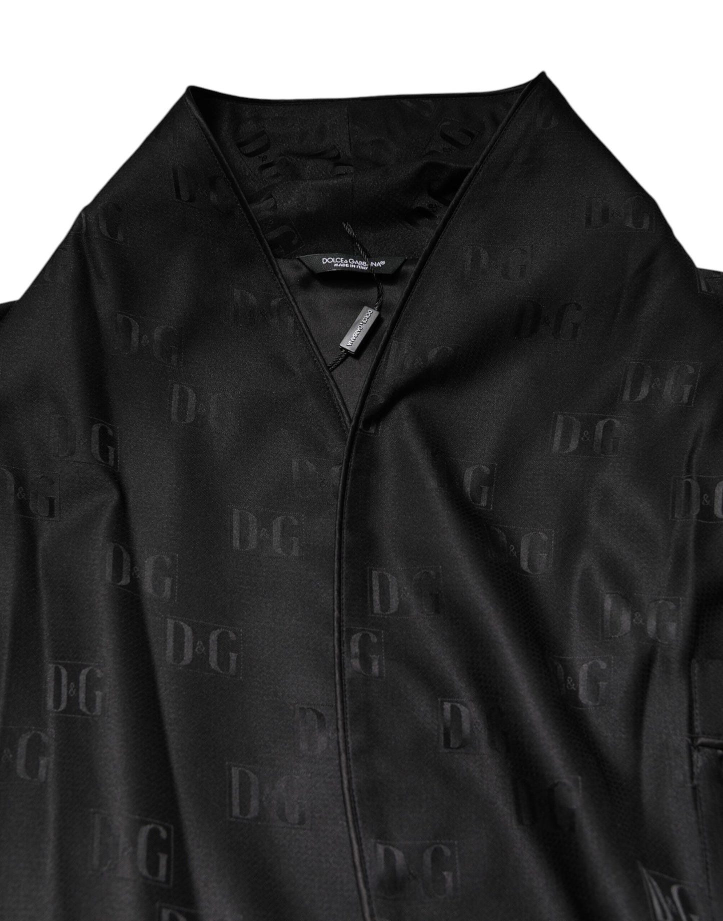 Black Silk DG Logo Men Wrap Robe Coat Jacket-Dolce & Gabbana-LabelTerrace.com