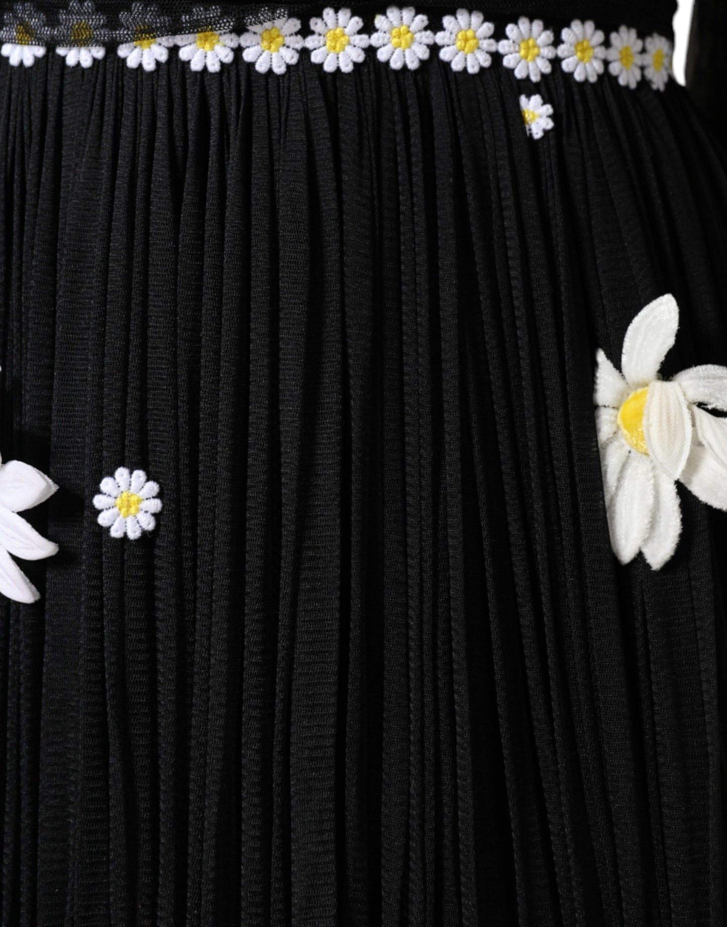 Black Silk Daisy A-line Long Maxi Dress-Dolce & Gabbana-LabelTerrace.com