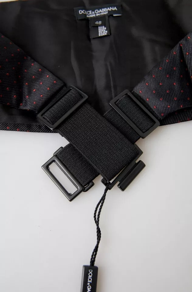 Black Silk Dotted Waist Tuxedo Belt Cummerbund-Dolce & Gabbana-LabelTerrace.com