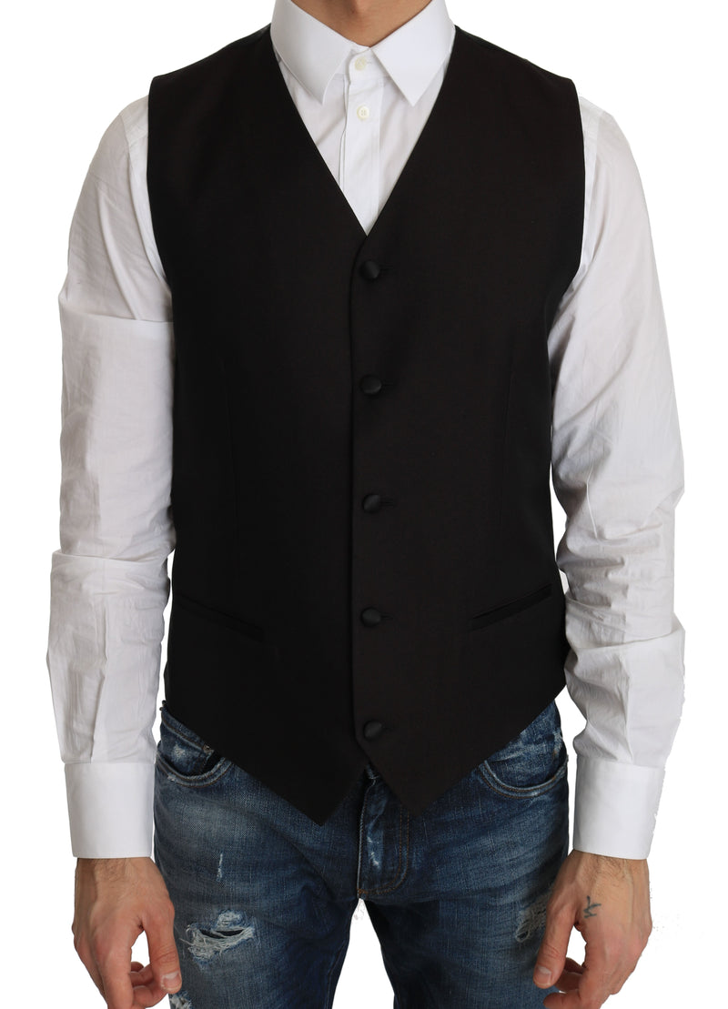 Black Silk Dress Waistcoat-Dolce & Gabbana-LabelTerrace.com