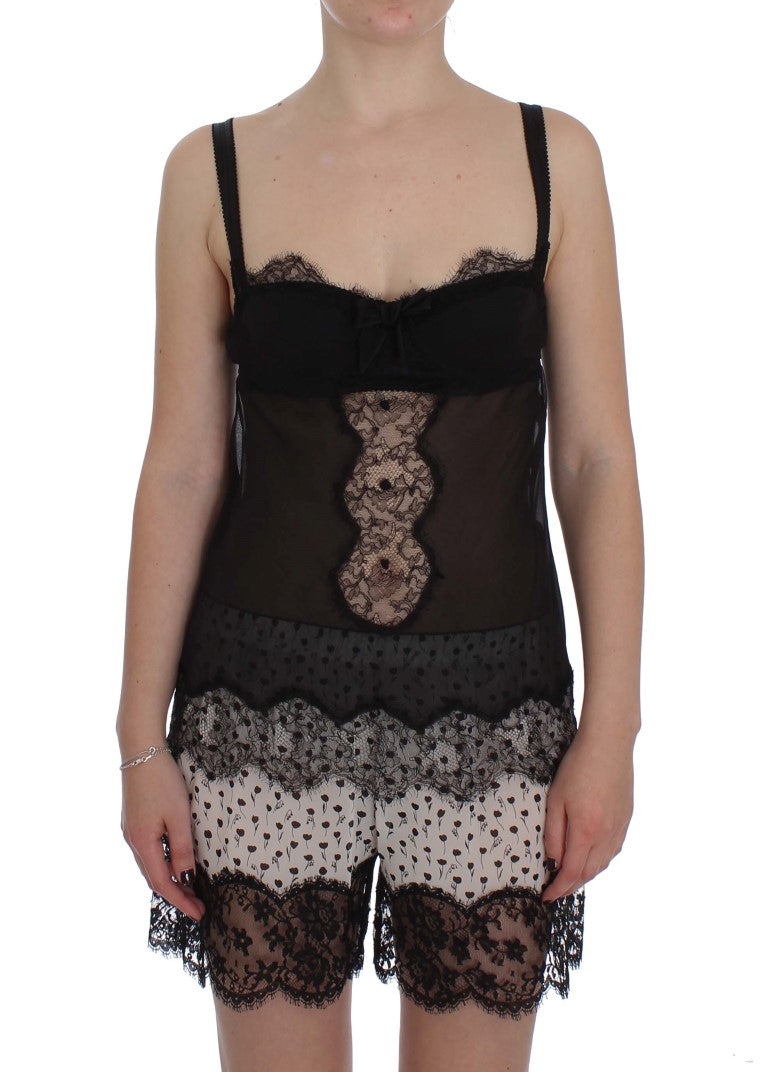 Black Silk Floral Lace Lingerie Top-Dolce & Gabbana-LabelTerrace.com
