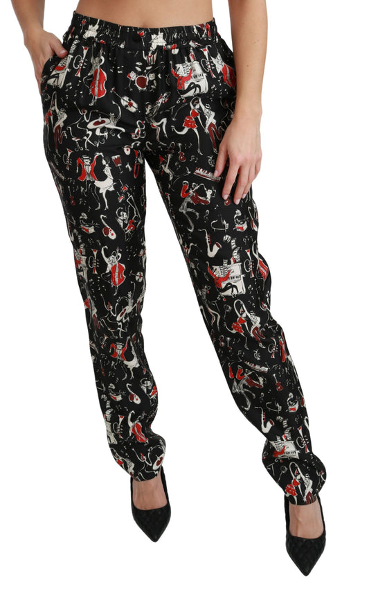 Black Silk Instrument Mid Waist Pants-Dolce & Gabbana-LabelTerrace.com