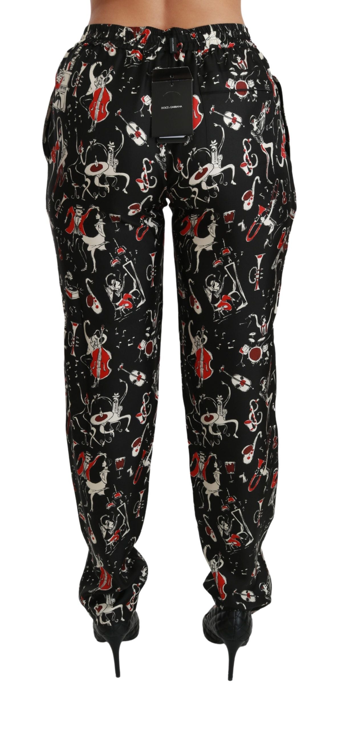 Black Silk Instrument Mid Waist Pants-Dolce & Gabbana-LabelTerrace.com