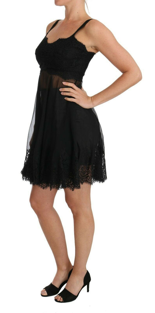 Black Silk Lace Dress Chemise Lingerie-Dolce & Gabbana-LabelTerrace.com