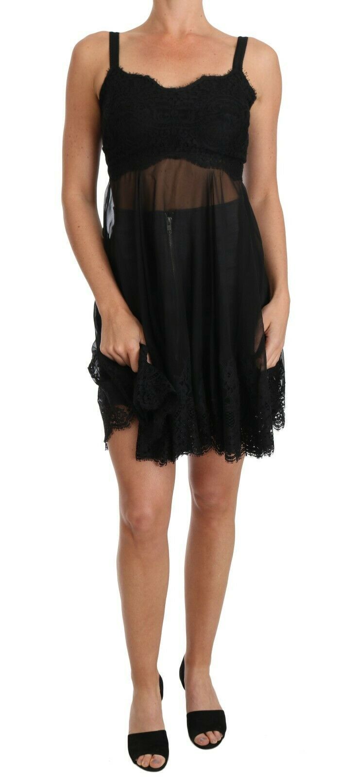 Black Silk Lace Dress Chemise Lingerie-Dolce & Gabbana-LabelTerrace.com