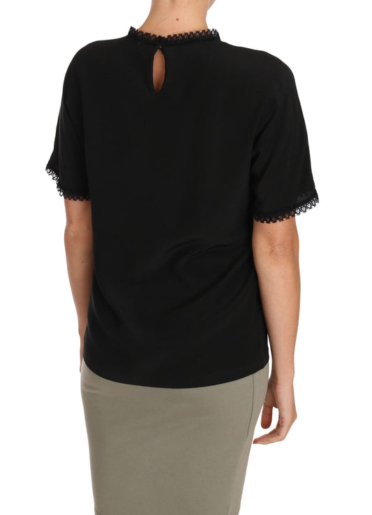 Black Silk Lace Top Blouse T-Shirt-Dolce & Gabbana-LabelTerrace.com