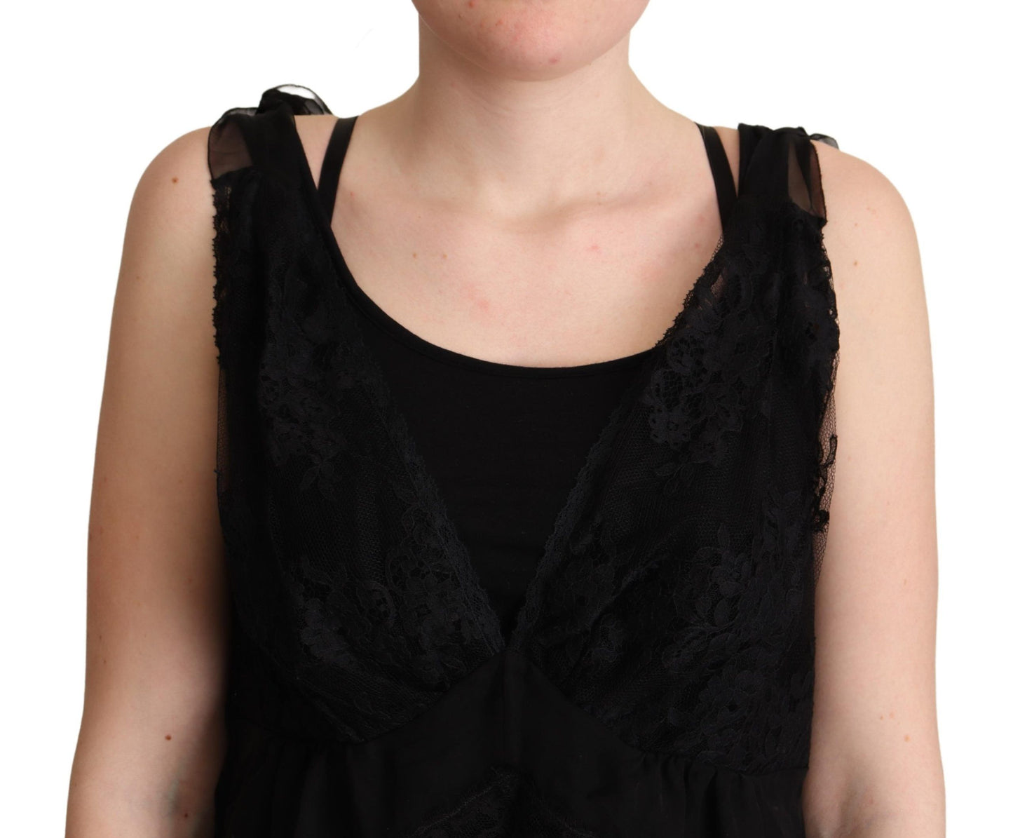 Black Silk Lace Trim Camisole Tank Top-Dolce & Gabbana-LabelTerrace.com