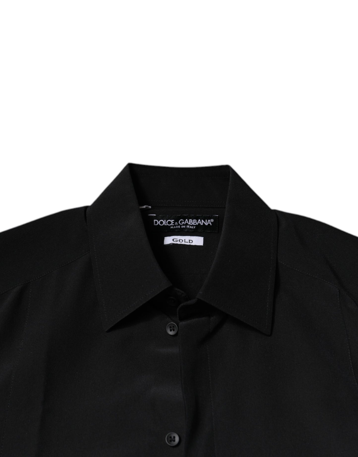 Black Silk Long Sleeves GOLD Dress Shirt-Dolce & Gabbana-LabelTerrace.com