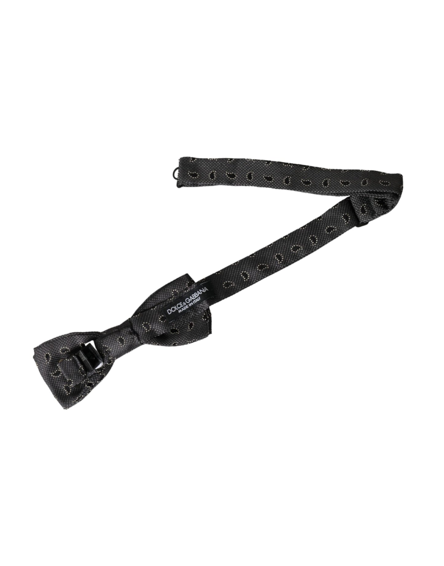 Black Silk Patterned Adjustable Neck Men Bow Tie-Dolce & Gabbana-LabelTerrace.com