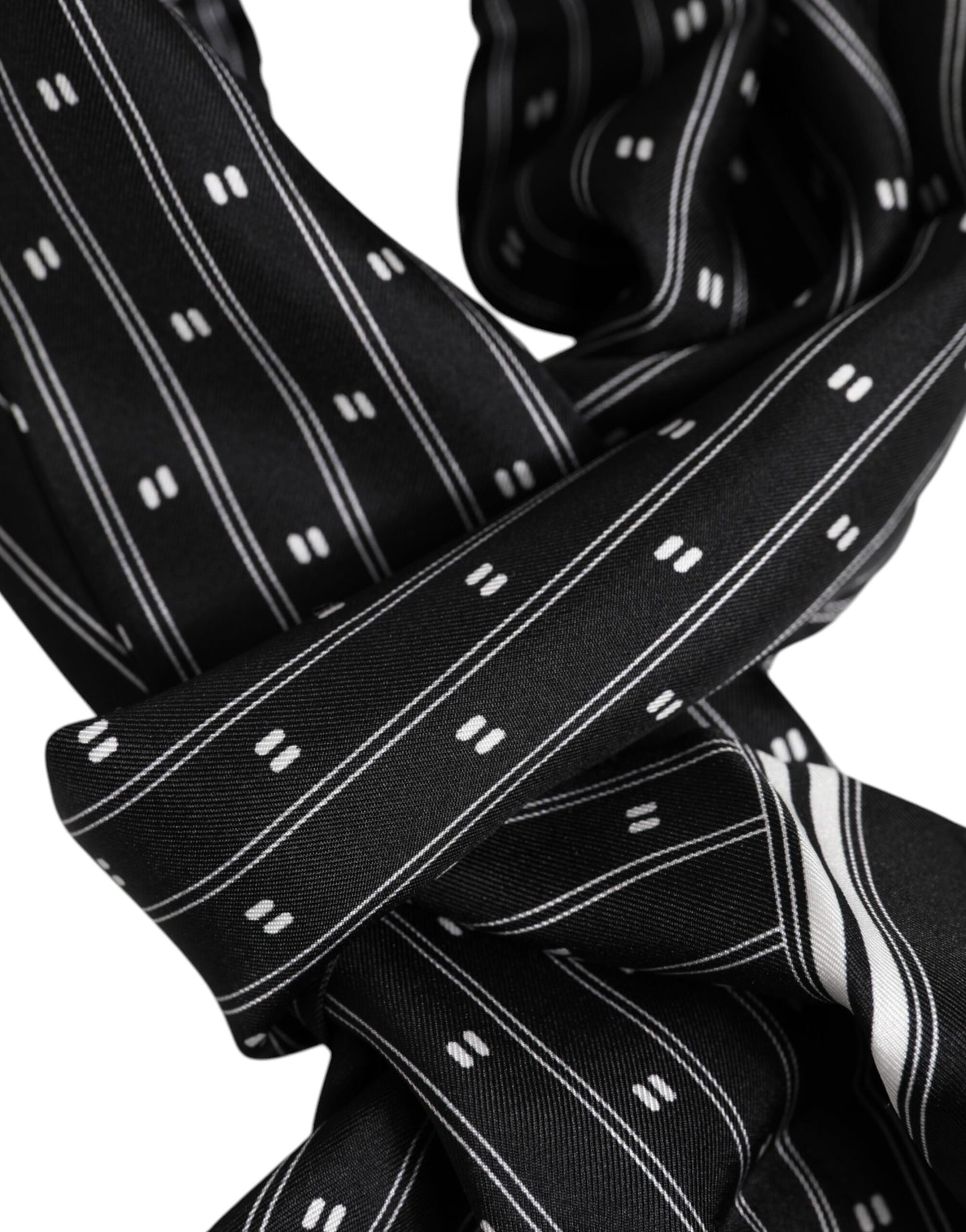 Black Silk Printed Fringes Men Foulard Scarf-Dolce & Gabbana-LabelTerrace.com