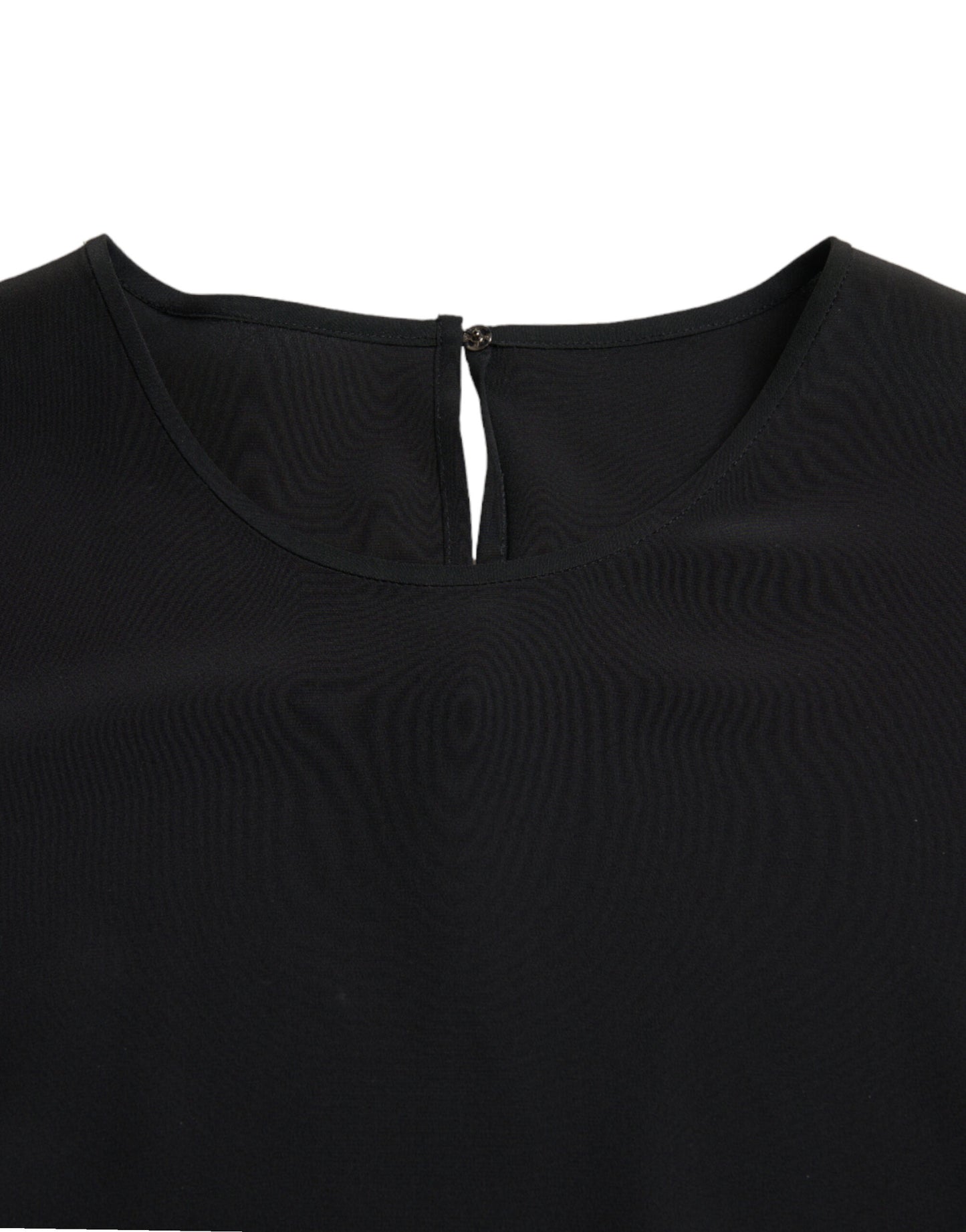 Black Silk Round Neck Short Sleeve Blouse Top-Dolce & Gabbana-LabelTerrace.com