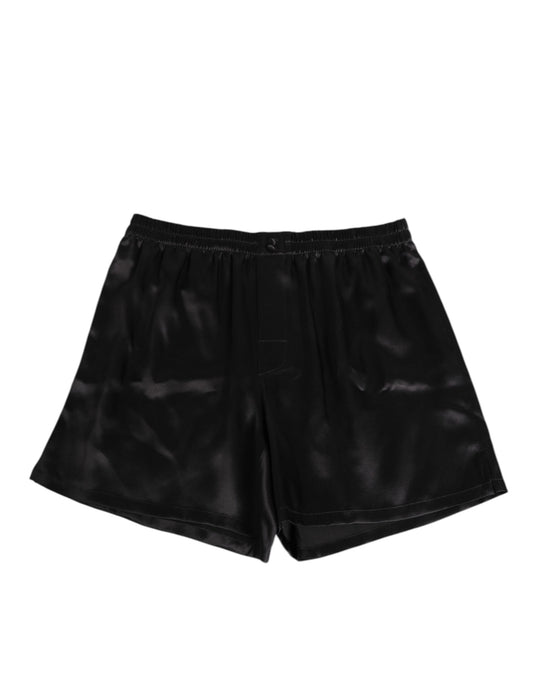 Black Silk Satin Elastic Men Boxer Short Swimwear-Dolce & Gabbana-LabelTerrace.com