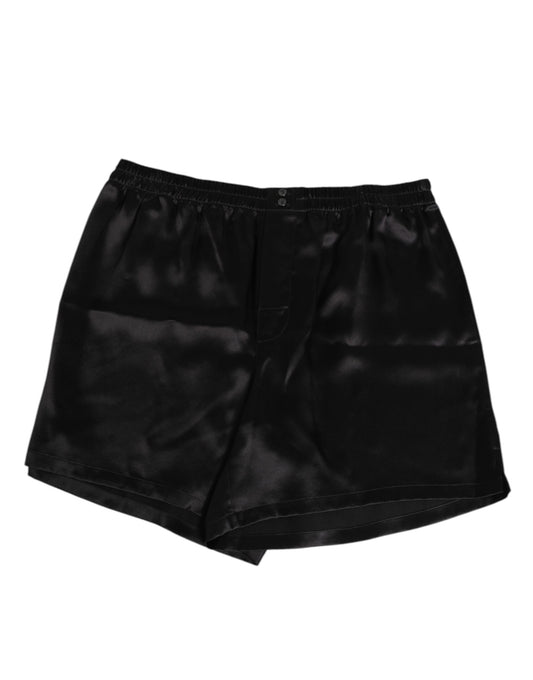 Black Silk Satin Elastic Men Boxer Short Swimwear-Dolce & Gabbana-LabelTerrace.com