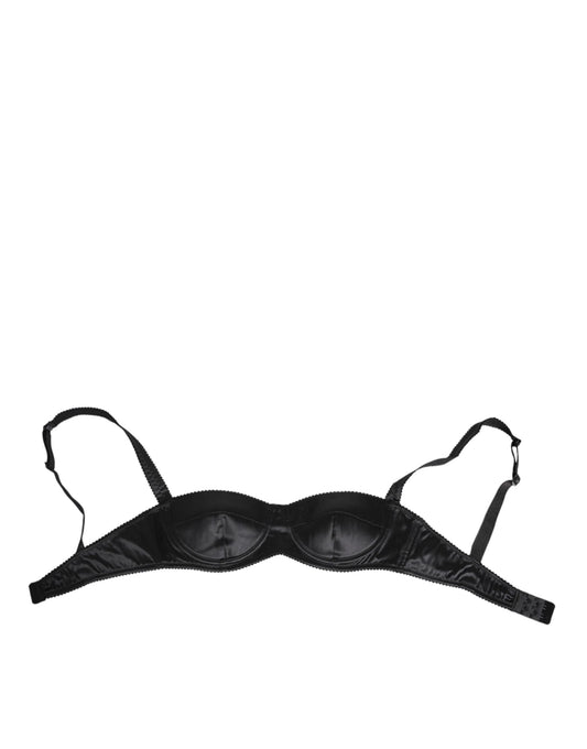 Black Silk Satin Wireless Lingerie Bra Underwear-Dolce & Gabbana-LabelTerrace.com
