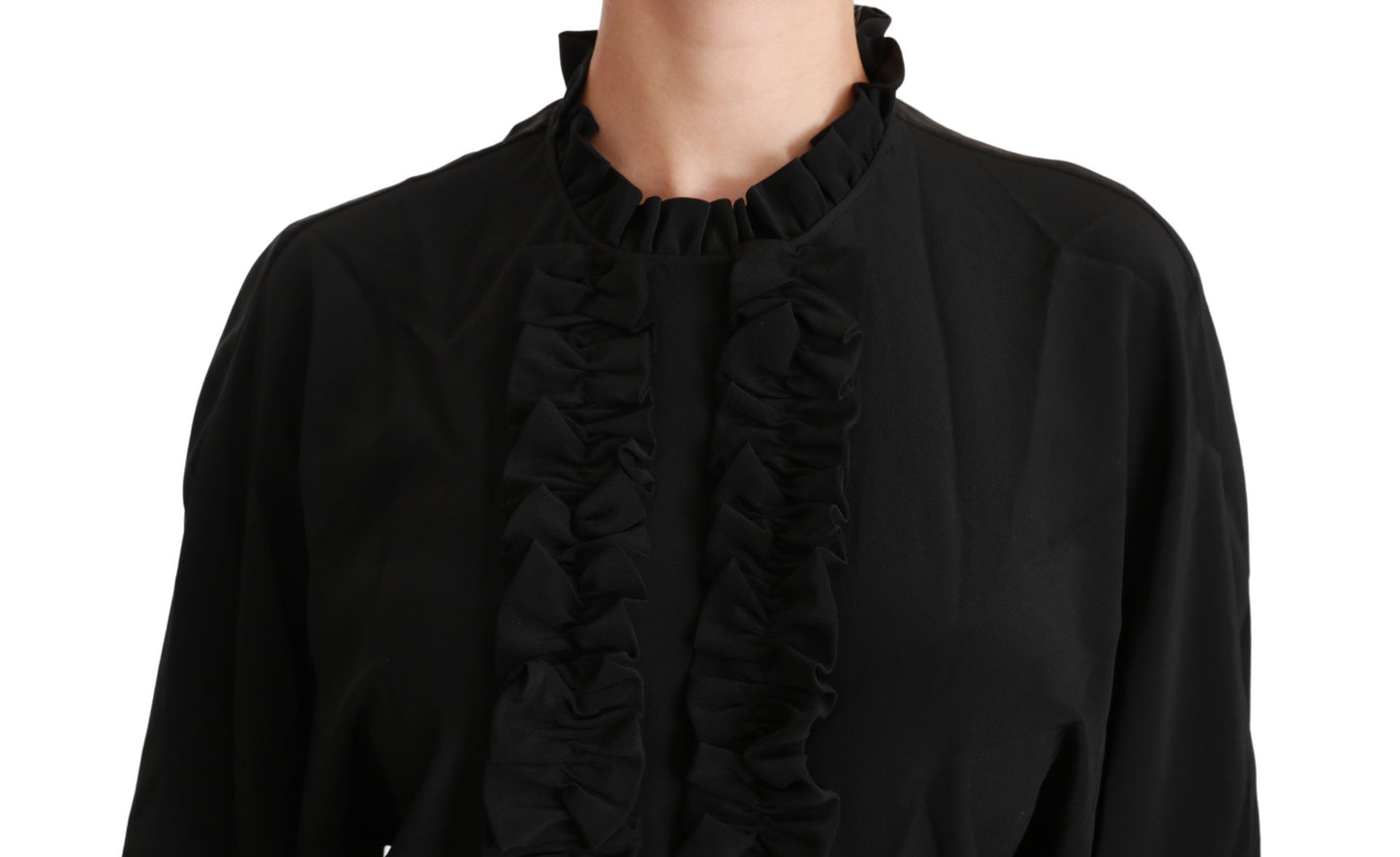 Black Silk Shirt Ruffled Top Blouse-Dolce & Gabbana-LabelTerrace.com