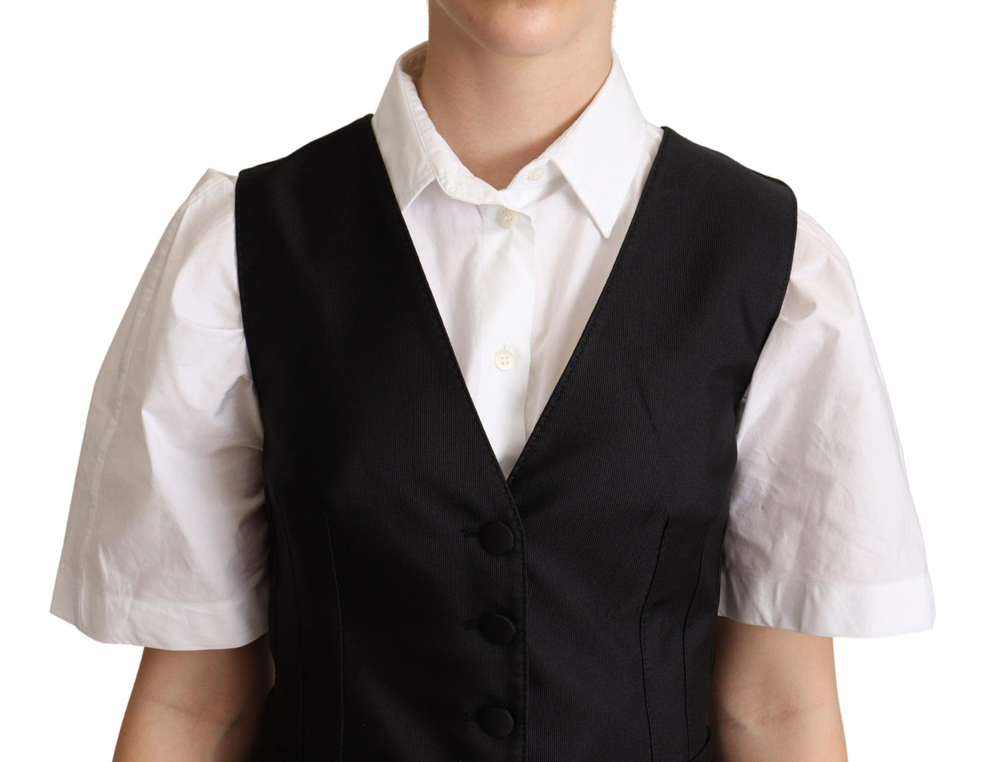 Black Silk Sleeveless Waistcoat Vest-Dolce & Gabbana-LabelTerrace.com