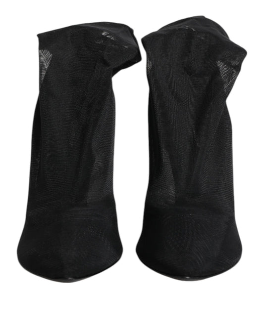 Black Silk Stretch Mesh Sock Boots Shoes-Dolce & Gabbana-LabelTerrace.com