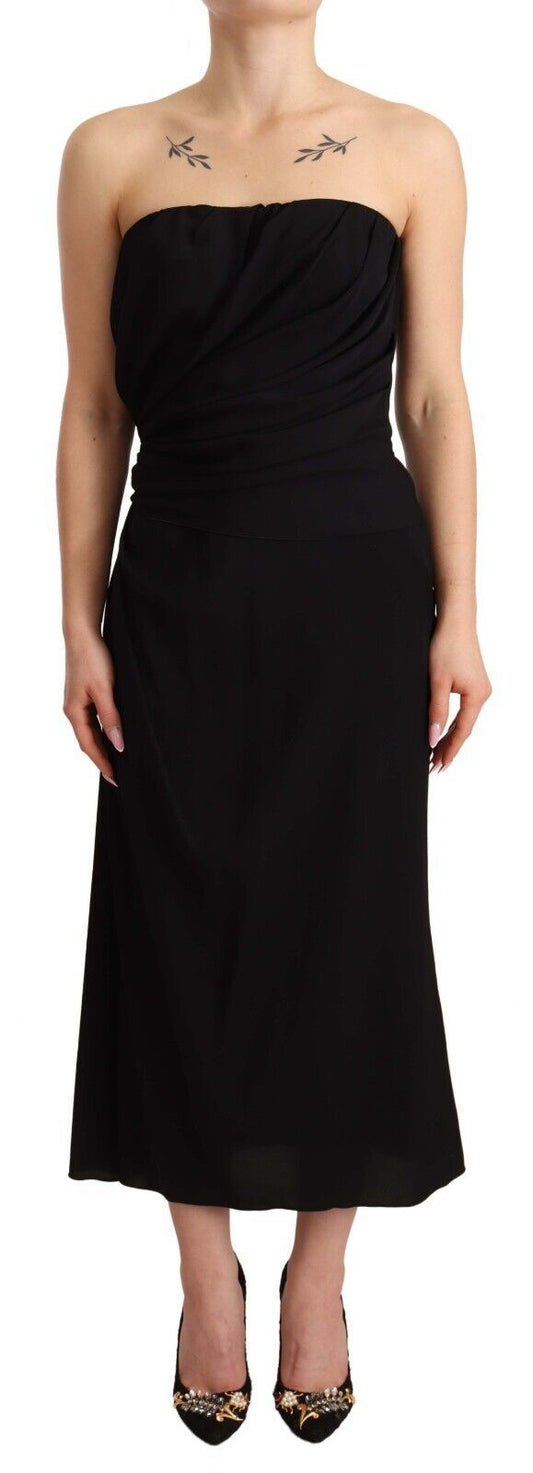 Black Silk Stretch Strapless Sheath Midi Dress-Dolce & Gabbana-LabelTerrace.com