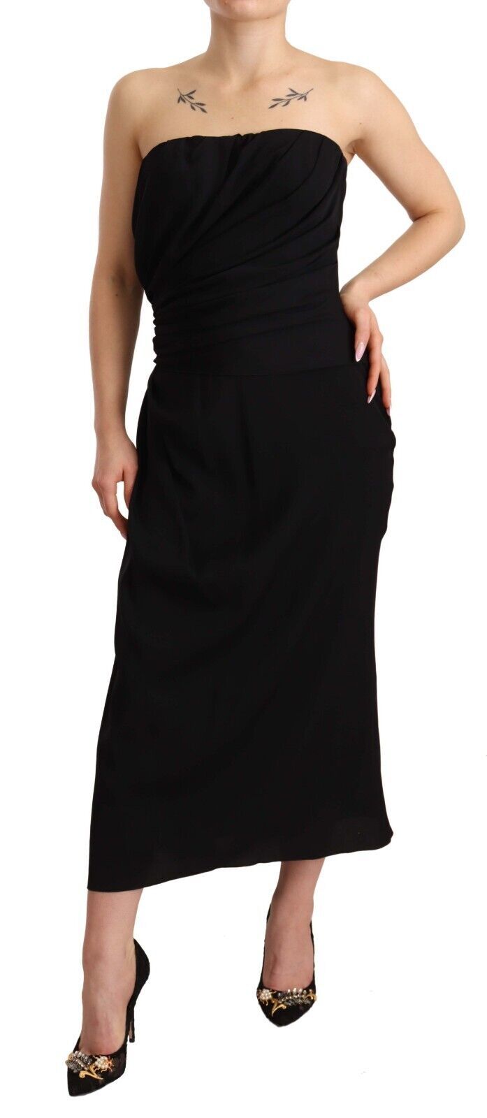 Black Silk Stretch Strapless Sheath Midi Dress-Dolce & Gabbana-LabelTerrace.com