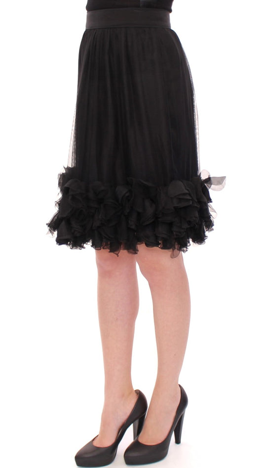 Black Silk Transparent Above Knees Skirt-Dolce & Gabbana-LabelTerrace.com