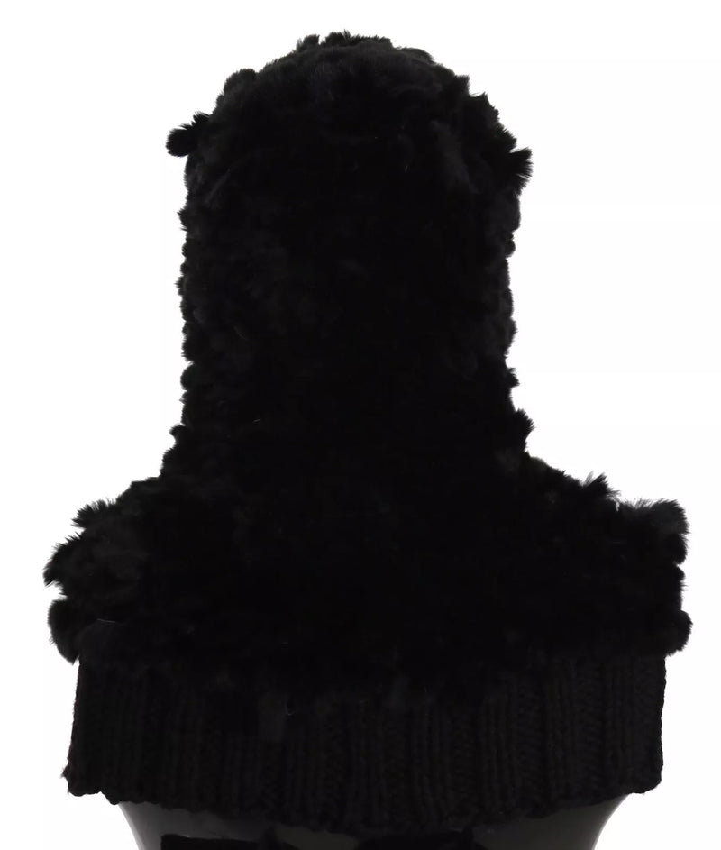 Black Silver Fox Fur Cashmere Hooded Scarf-Dolce & Gabbana-LabelTerrace.com