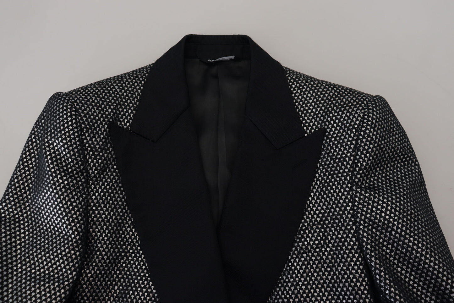 Black Silver Jacquard Slim Fit Jacket Blazer-Dolce & Gabbana-LabelTerrace.com