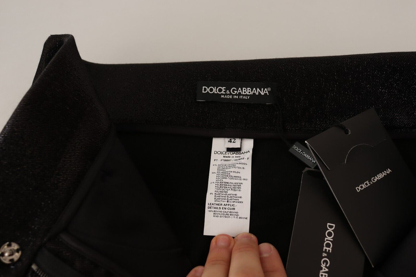 Black Silver Lurex Thread Cotton Stretch Pants-Dolce & Gabbana-LabelTerrace.com