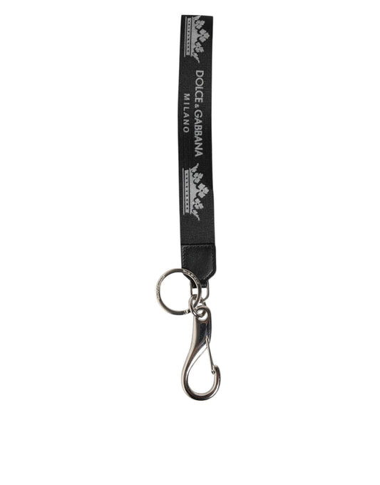 Black Silver Nylon DG Crown Men's Holder Keychain Keyring-Dolce & Gabbana-LabelTerrace.com