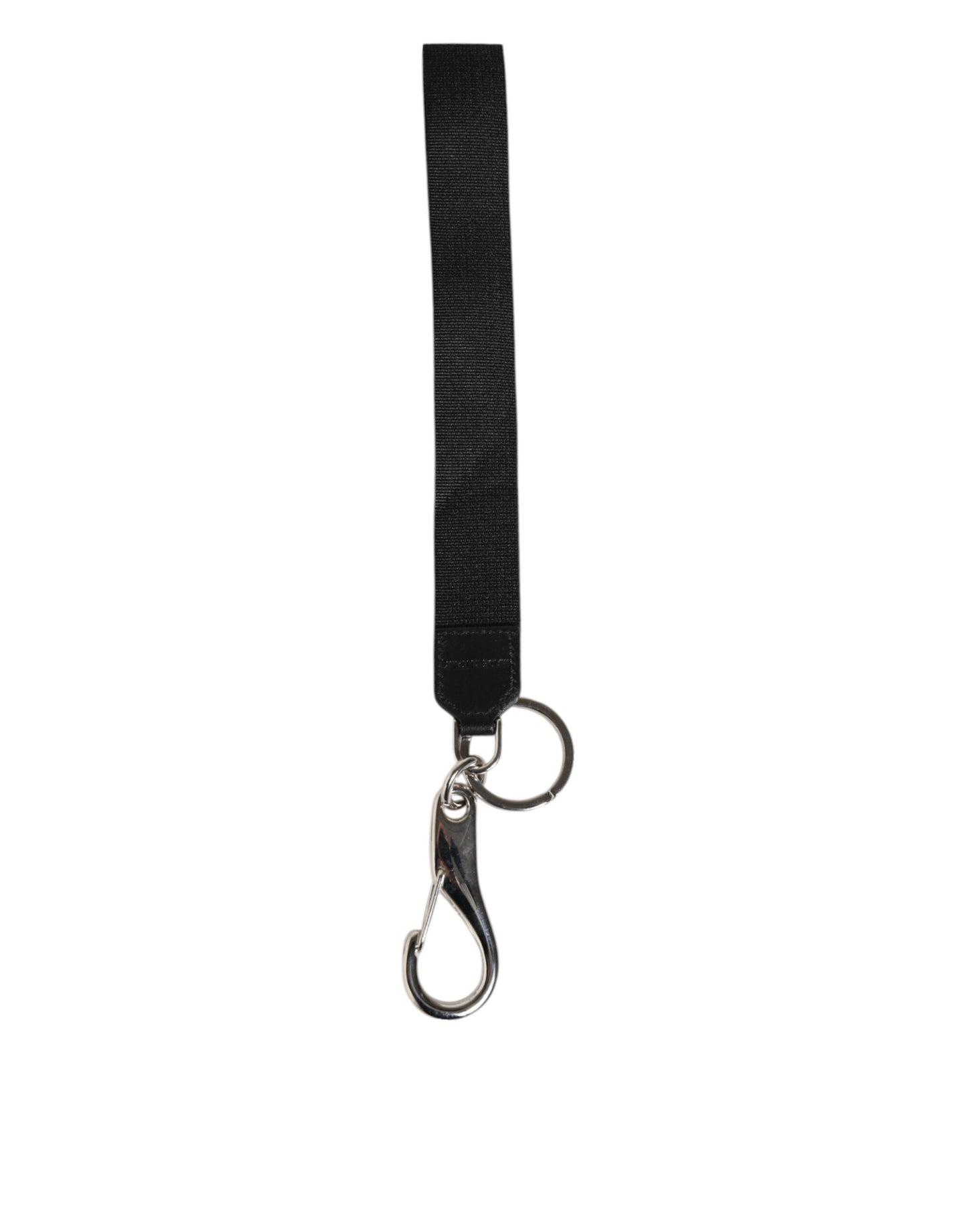 Black Silver Nylon DG Crown Men's Holder Keychain Keyring-Dolce & Gabbana-LabelTerrace.com