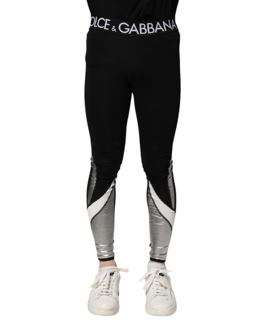 Black Silver Nylon Skinny Men Leggings Pants-Dolce & Gabbana-LabelTerrace.com