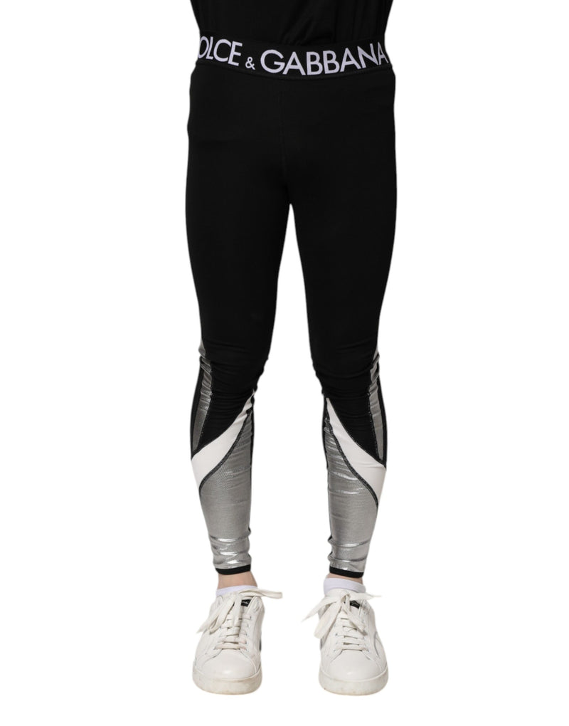 Black Silver Nylon Skinny Men Leggings Pants-Dolce & Gabbana-LabelTerrace.com