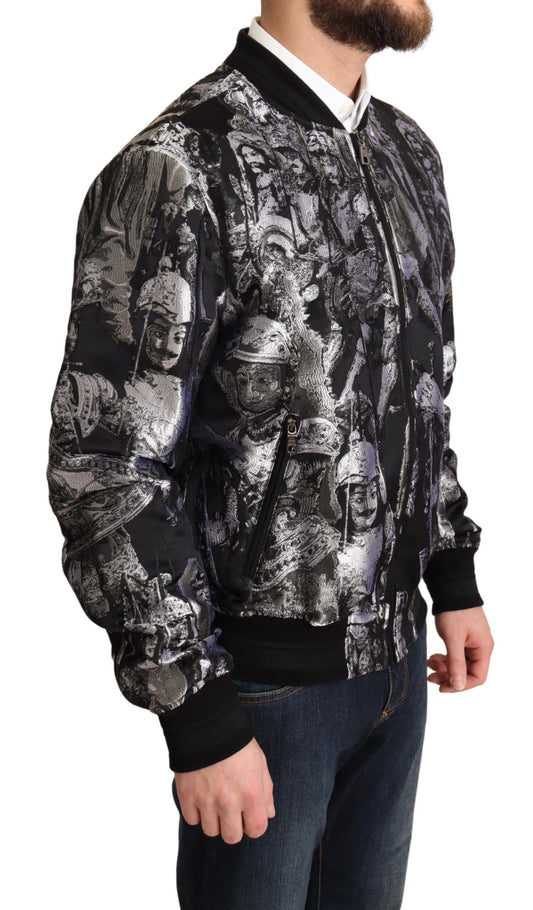 Black Silver Puppi Motive Bomber Jacket-Dolce & Gabbana-LabelTerrace.com