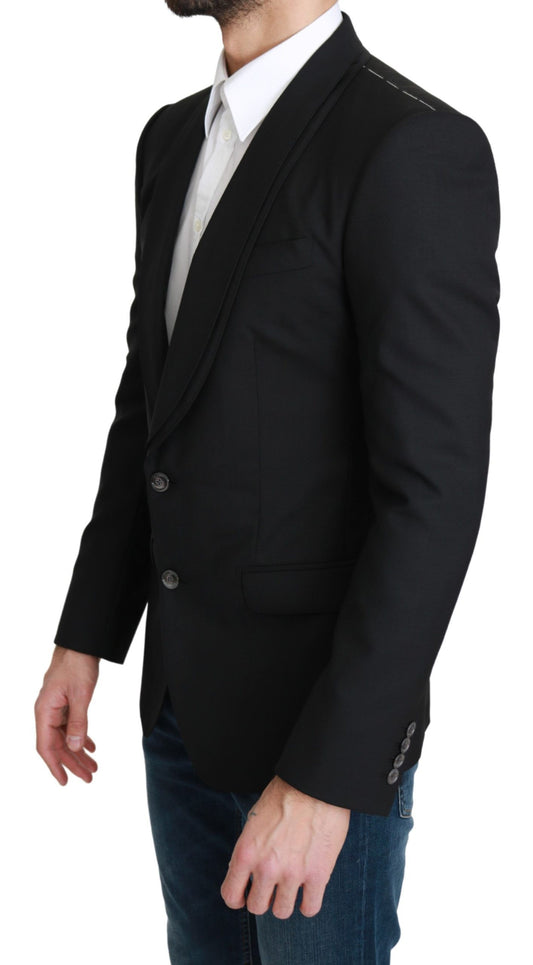 Black Single Breasted Formal Wool Blazer-Dolce & Gabbana-LabelTerrace.com