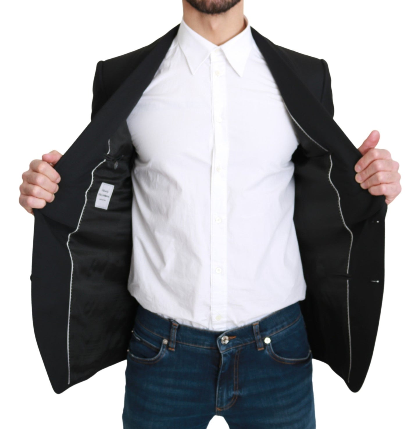 Black Single Breasted Formal Wool Blazer-Dolce & Gabbana-LabelTerrace.com