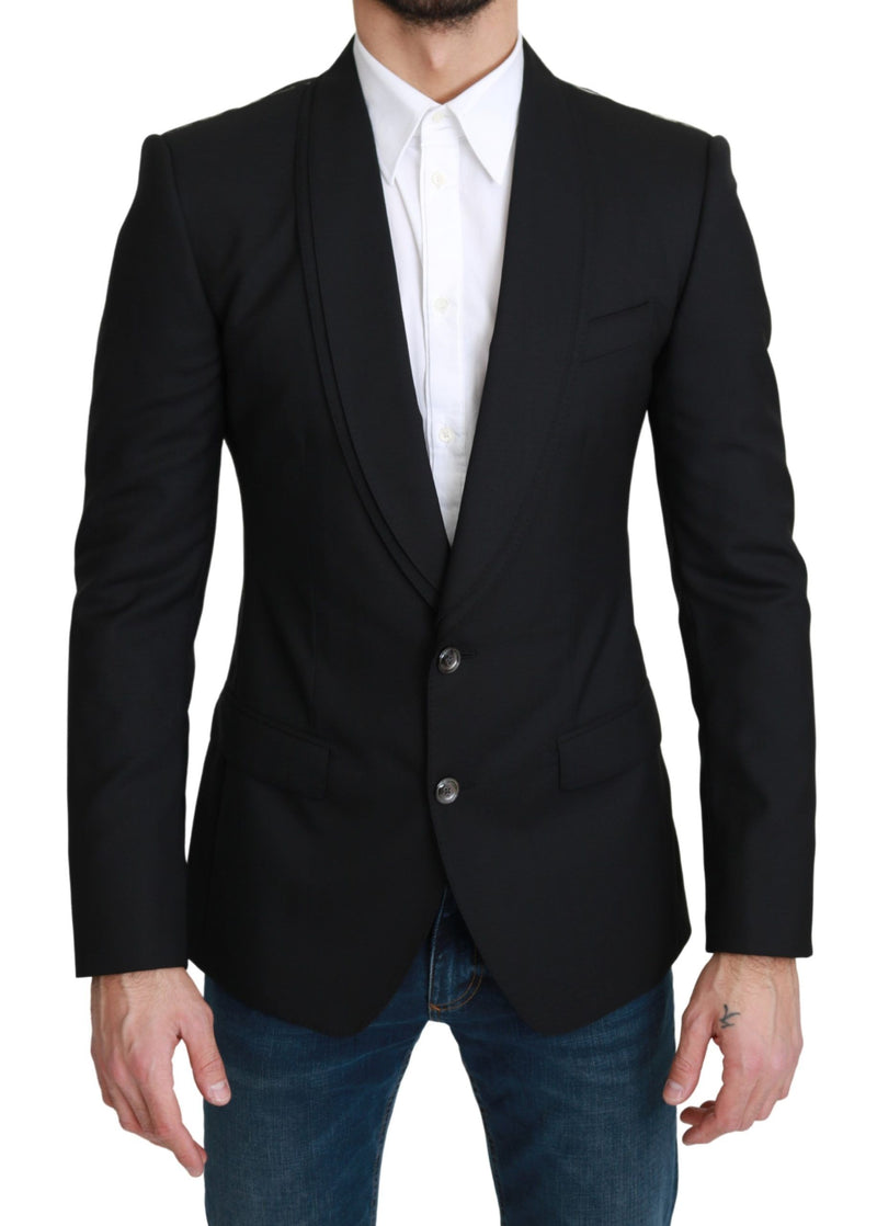 Black Single Breasted Formal Wool Blazer-Dolce & Gabbana-LabelTerrace.com
