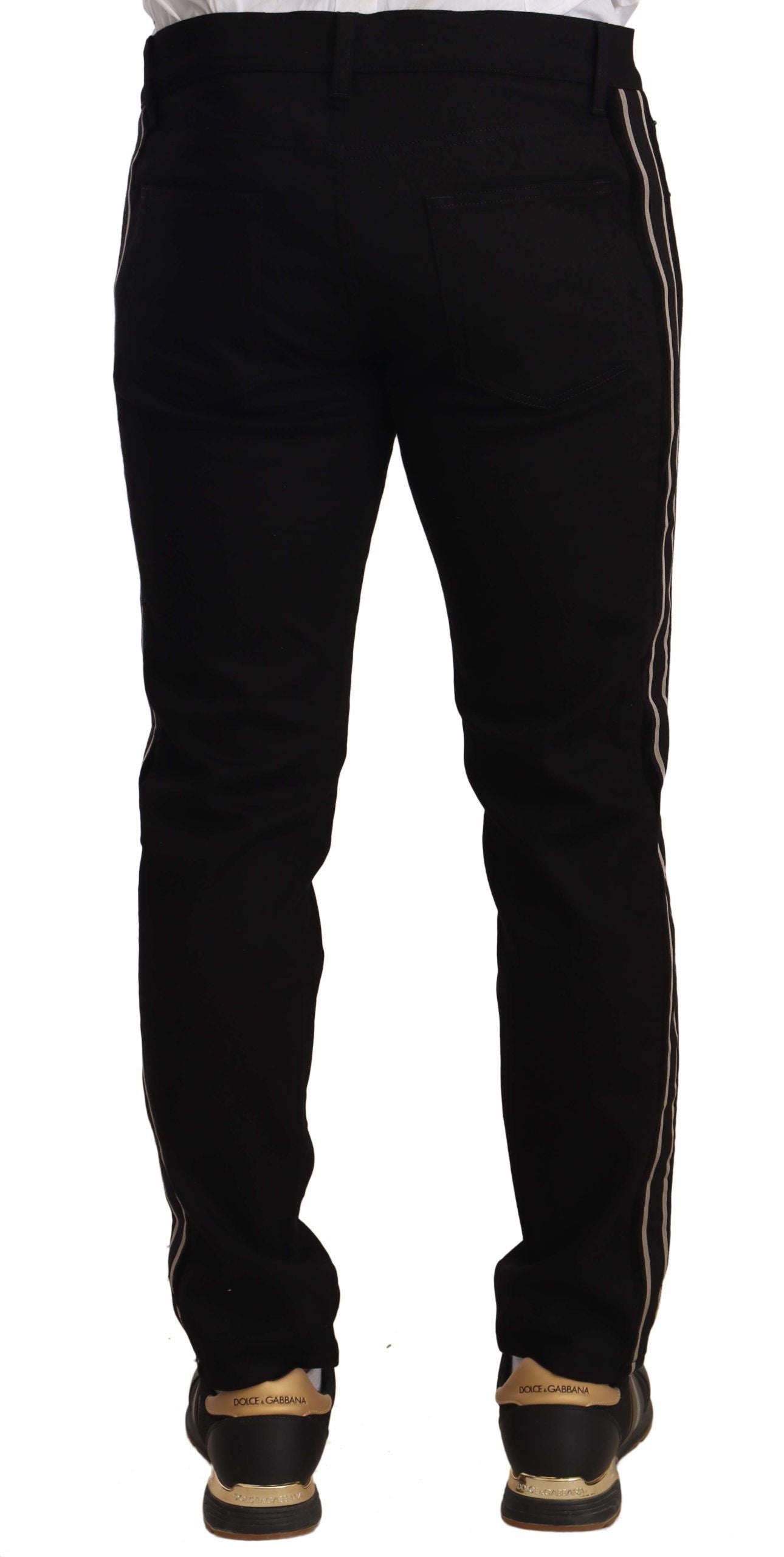 Black Skinny Fit Denim Side Band Jeans Pant-Dolce & Gabbana-LabelTerrace.com