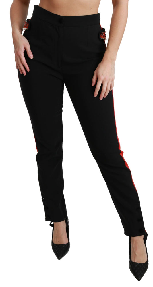 Black Skinny Stretch Fox Head Cotton Pants-Dolce & Gabbana-LabelTerrace.com