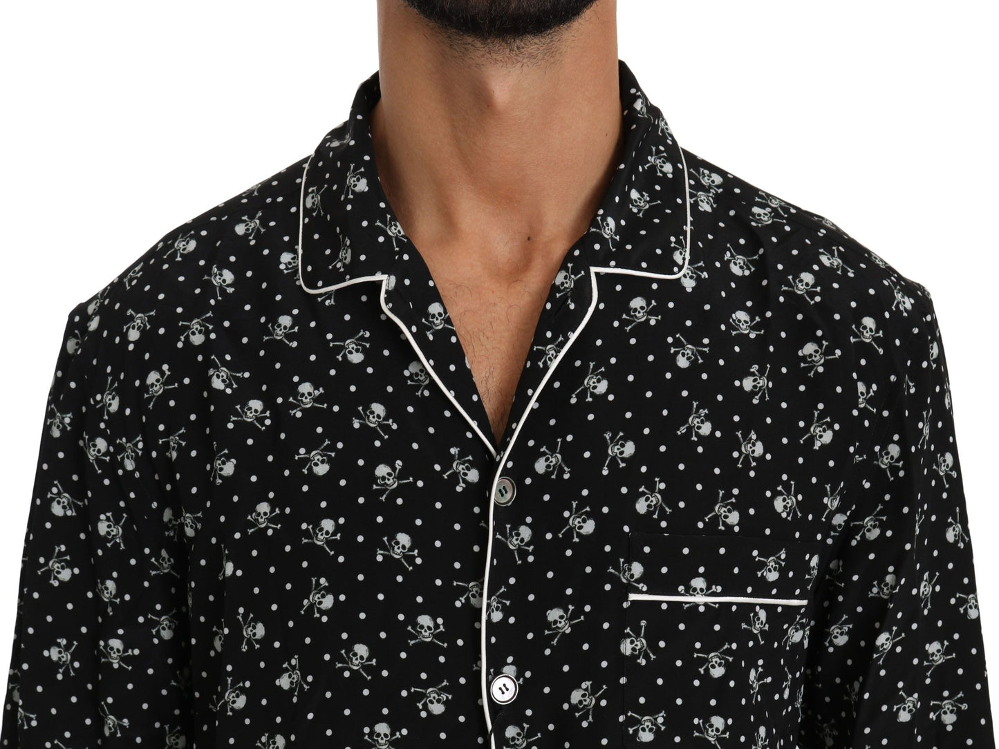 Black Skull Print Silk Sleepwear Shirt-Dolce & Gabbana-LabelTerrace.com