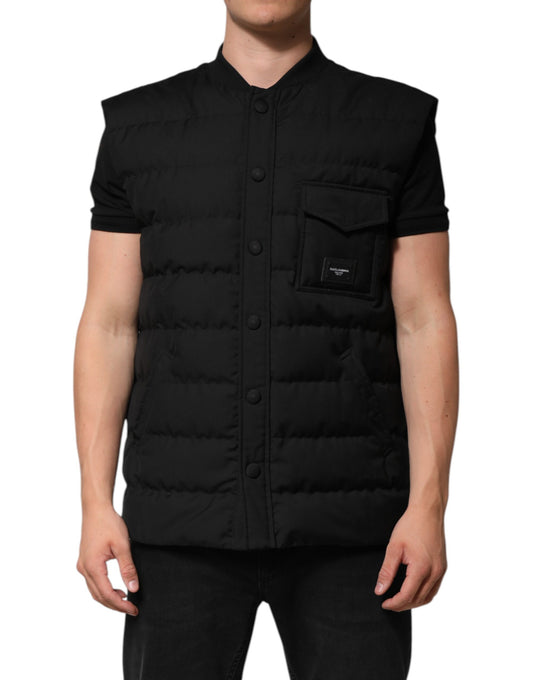 Black Sleeveless Parka Logo Plaque Jacket-Dolce & Gabbana-LabelTerrace.com
