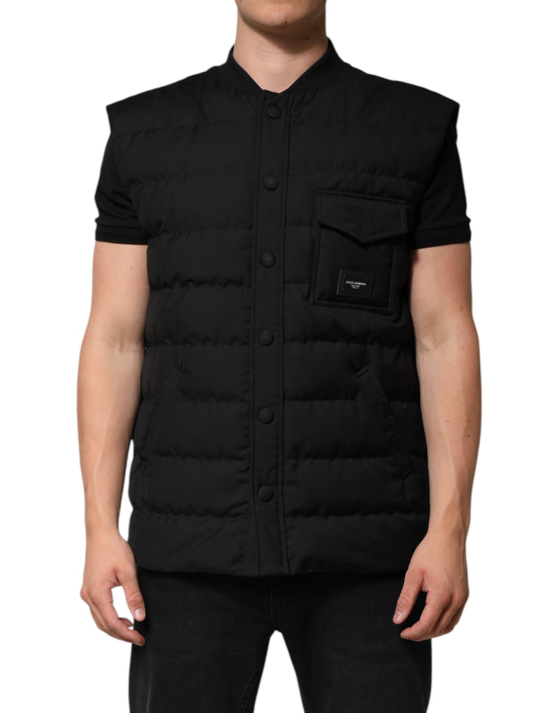 Black Sleeveless Parka Logo Plaque Jacket-Dolce & Gabbana-LabelTerrace.com
