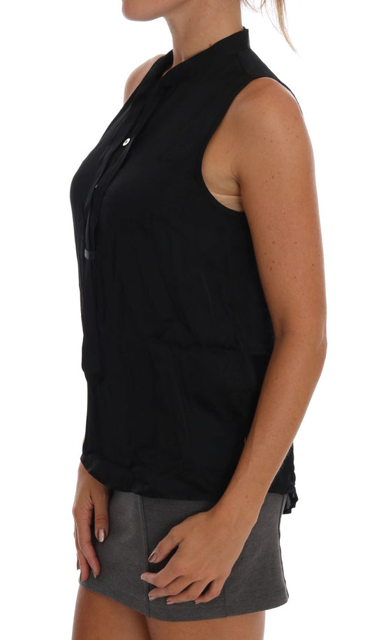 Black Sleeveless Viscose Blouse Top-Versace Jeans-LabelTerrace.com