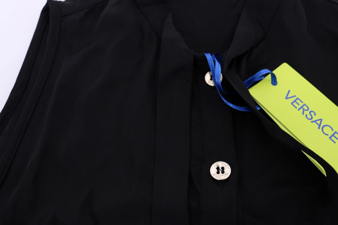 Black Sleeveless Viscose Blouse Top-Versace Jeans-LabelTerrace.com