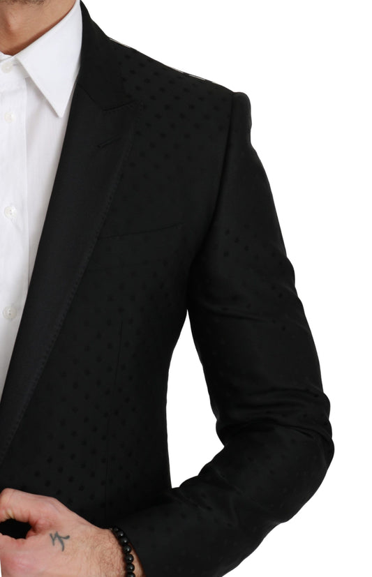 Black Slim Fit Coat Jacket MARTINI Blazer-Dolce & Gabbana-LabelTerrace.com