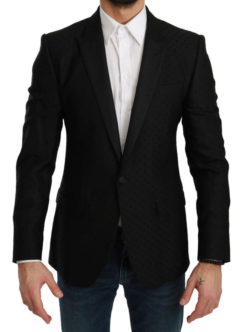 Black Slim Fit Coat Jacket MARTINI Blazer-Dolce & Gabbana-LabelTerrace.com